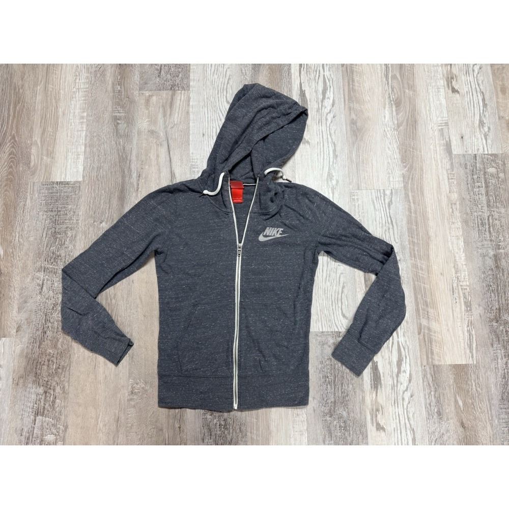 Nike Hoodie Womens Small Gray Full Zip Organic Cotton Blend Logo Athletic